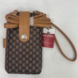 Mundi Signature Phone Case Wallet With Crossbody Strap-Brown/Tan, 7”x4”